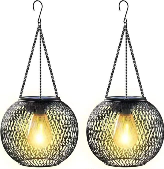 ✨Lámpara colgante solar para jardín y terraza – Linterna de metal resistente a la intemperie para iluminación exterior con ambiente
