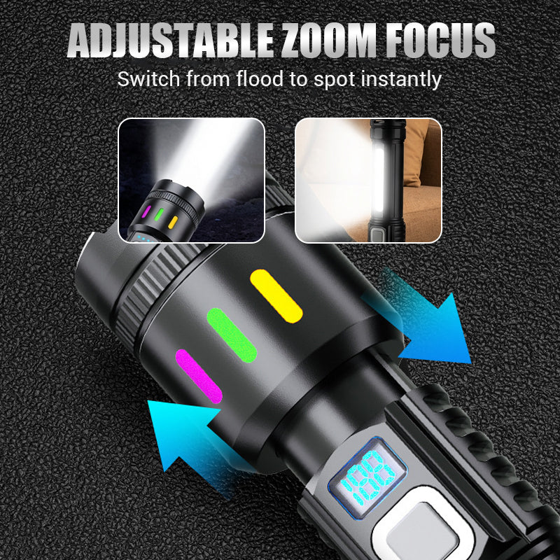 🔦Linterna LED multifuncional con zoom e indicador de potencia🌟