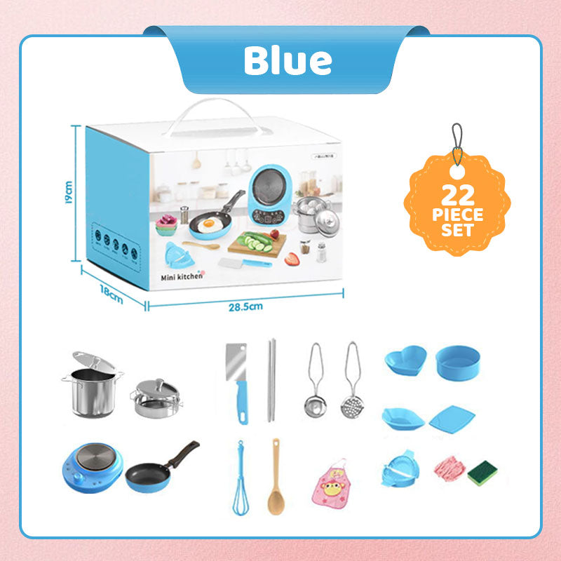 🎁[El mejor regalo para niños]🍳Mini juguetes de cocina de cocina real para niños - Juego de 22 piezas