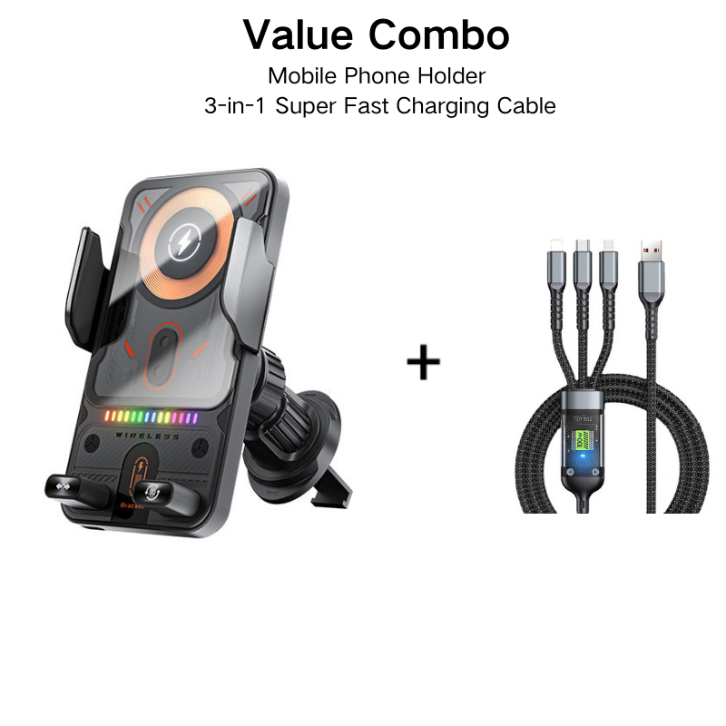 Smart 2-i-1 biltelefonholder med automatisk rotation & trådløs oplader