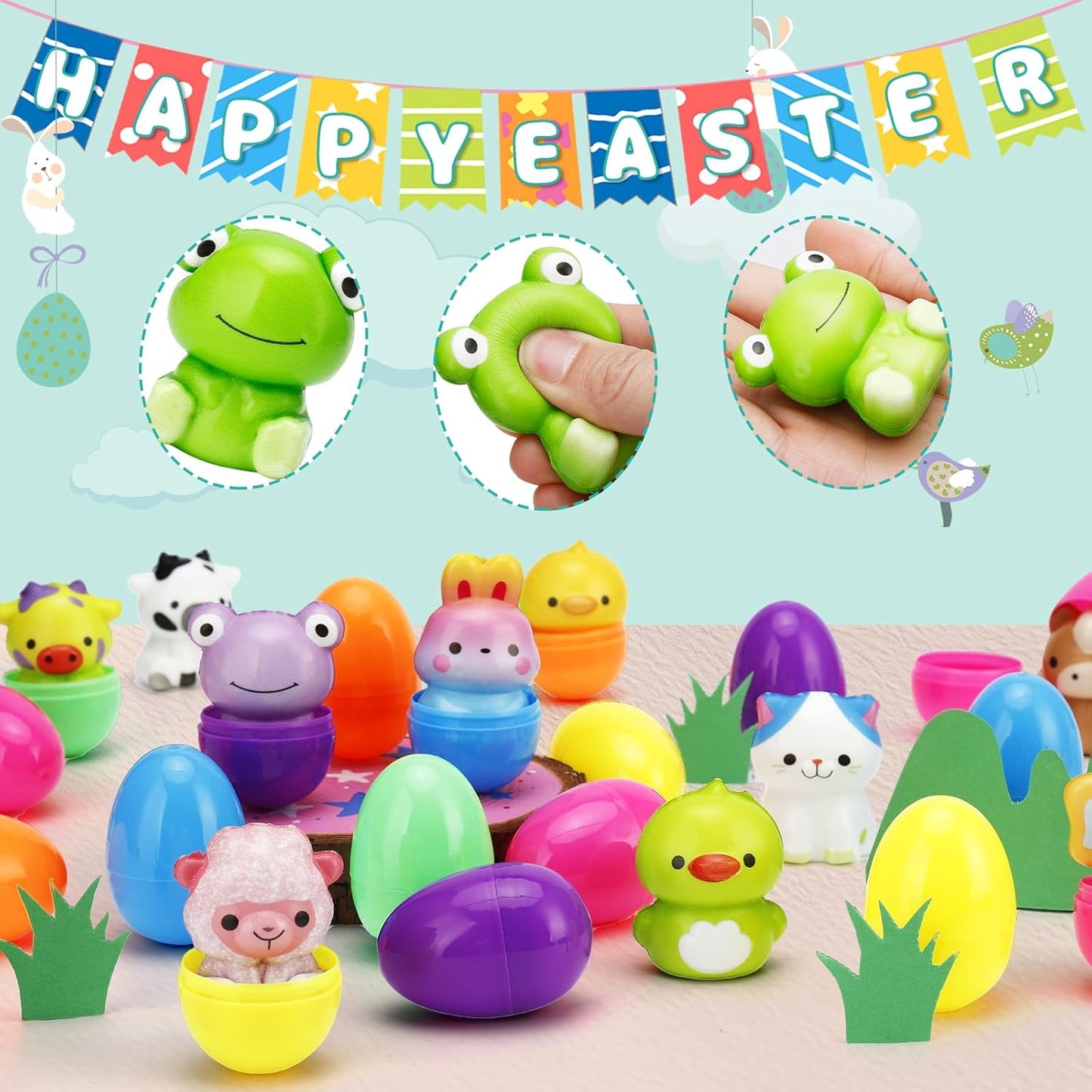 🔥¡Precio especial por último día!⚡Más de 50 000 unidades vendidas🎁12/24 unidades de huevos de Pascua rellenos: juguetes blanditos de crecimiento lento