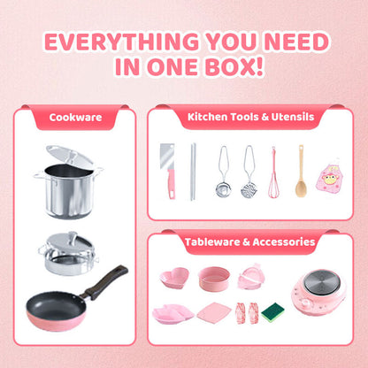 🎁[El mejor regalo para niños]🍳Mini juguetes de cocina de cocina real para niños - Juego de 22 piezas