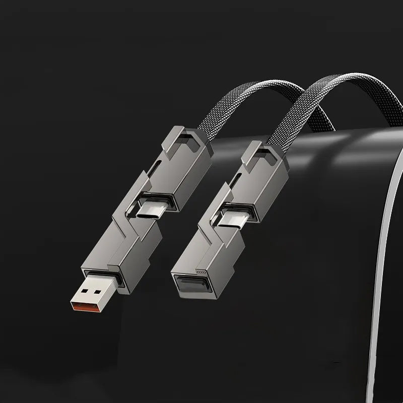 Cable de carga antienredos trenzado plano 4 en 1 con cierre de velcro