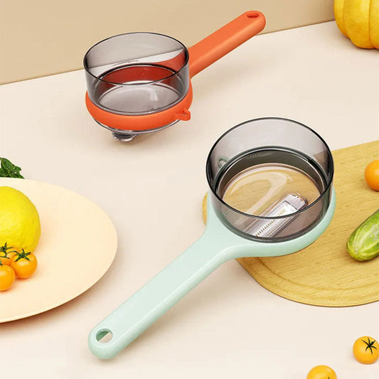 Peeler multifuncional con cubo de almacenamiento de desechos