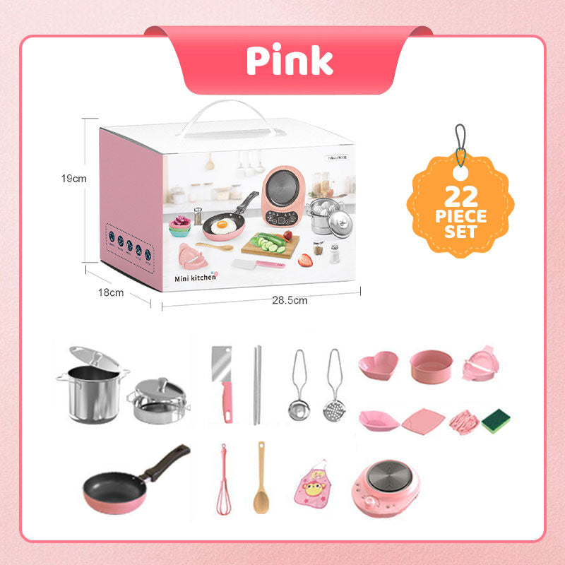 🎁[El mejor regalo para niños]🍳Mini juguetes de cocina de cocina real para niños - Juego de 22 piezas