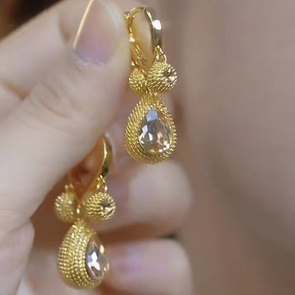 Pendientes de champán, pendientes de durián con circonita dorada, colgante con forma de gota de agua.