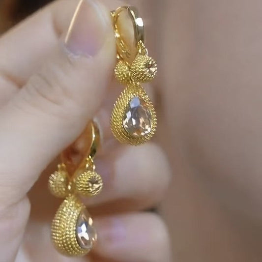 Pendientes de champán, pendientes de durián con circonita dorada, colgante con forma de gota de agua.