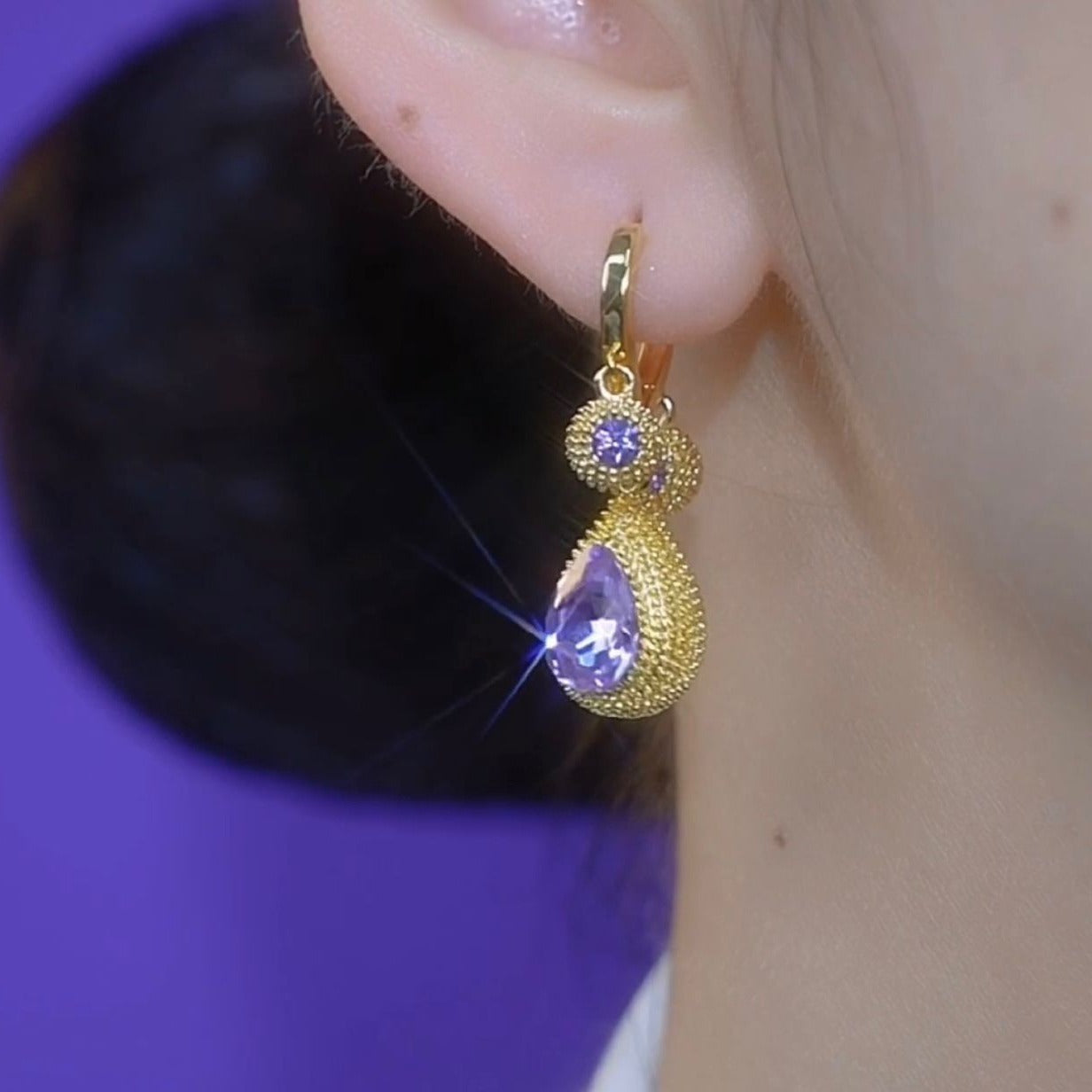 Pendientes de champán, pendientes de durián con circonita dorada, colgante con forma de gota de agua.