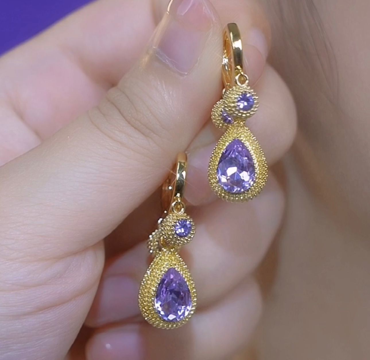 Pendientes de champán, pendientes de durián con circonita dorada, colgante con forma de gota de agua.