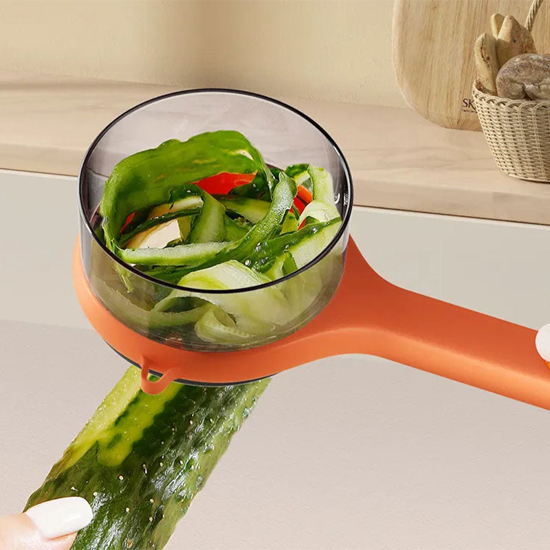 Peeler multifuncional con cubo de almacenamiento de desechos