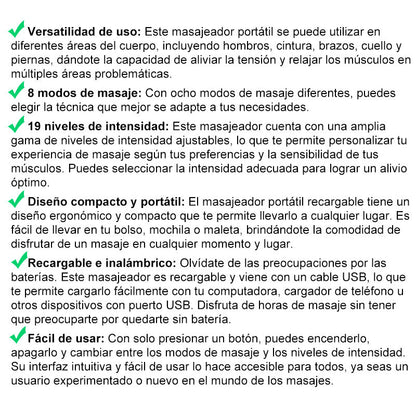 Masajeador Portátil con 8 Modos y Pantalla LCD - Mini Estimulador Muscular para Alivio del Dolor
