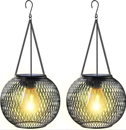 ✨Lámpara colgante solar para jardín y terraza – Linterna de metal resistente a la intemperie para iluminación exterior con ambiente