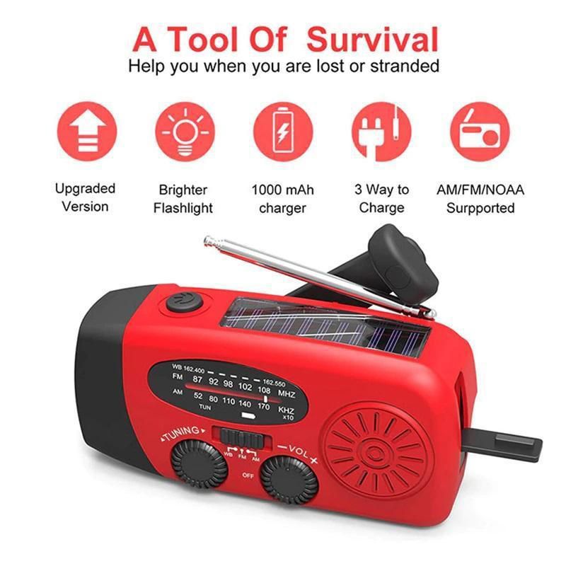 Mini radio portátil multifunción de manivela con energía solar