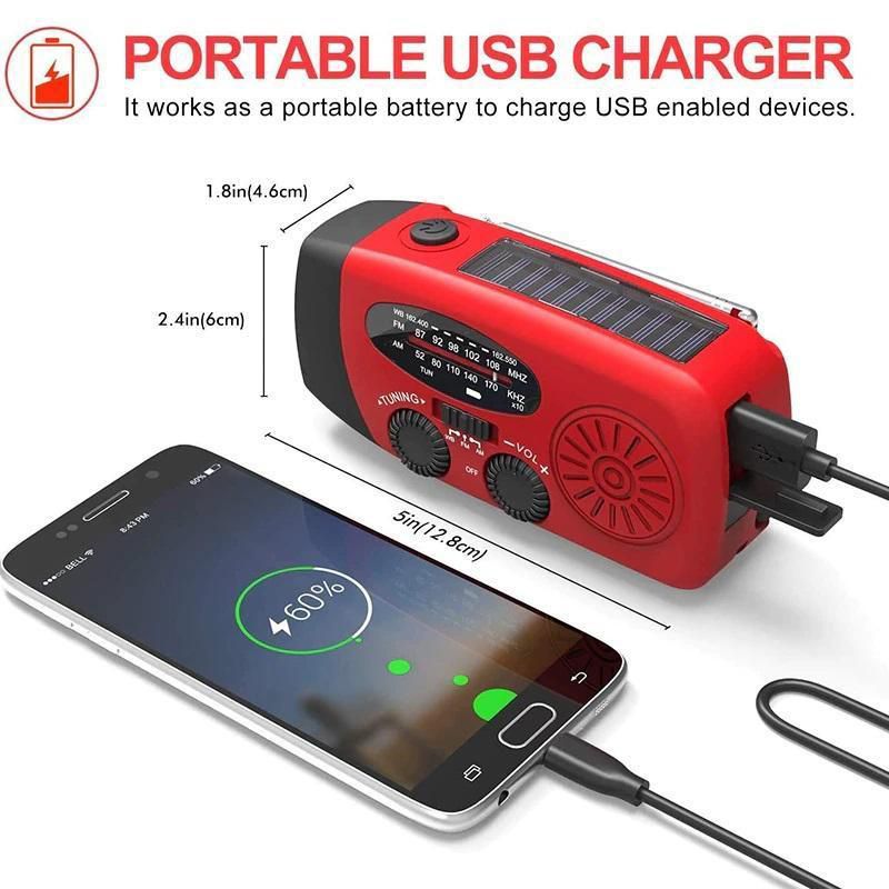 Mini radio portátil multifunción de manivela con energía solar