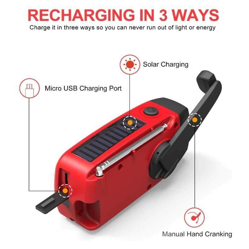 Mini radio portátil multifunción de manivela con energía solar