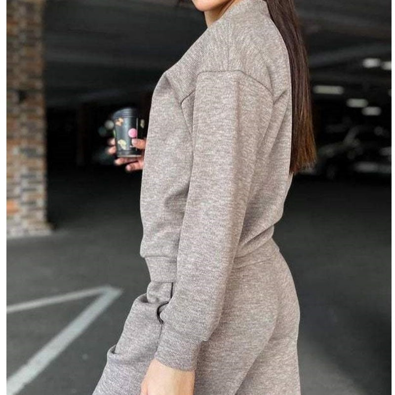 Conjunto de dos piezas de chaqueta y pantalón abotonados de punto para mujer