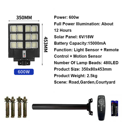 Smart Solar-Powered Street Lamp - Motion Sensor,Remote Control