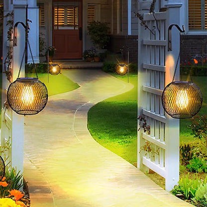 ✨Lámpara colgante solar para jardín y terraza – Linterna de metal resistente a la intemperie para iluminación exterior con ambiente