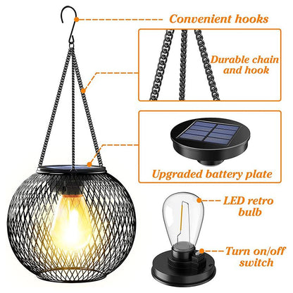 ✨Lámpara colgante solar para jardín y terraza – Linterna de metal resistente a la intemperie para iluminación exterior con ambiente