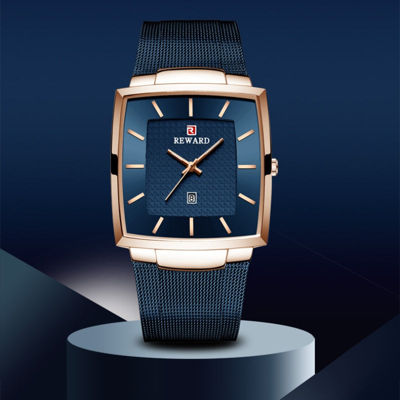 Reloj de cuarzo con correa de malla cuadrada ultrafina para hombre