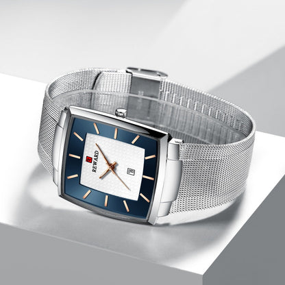 Reloj de cuarzo con correa de malla cuadrada ultrafina para hombre