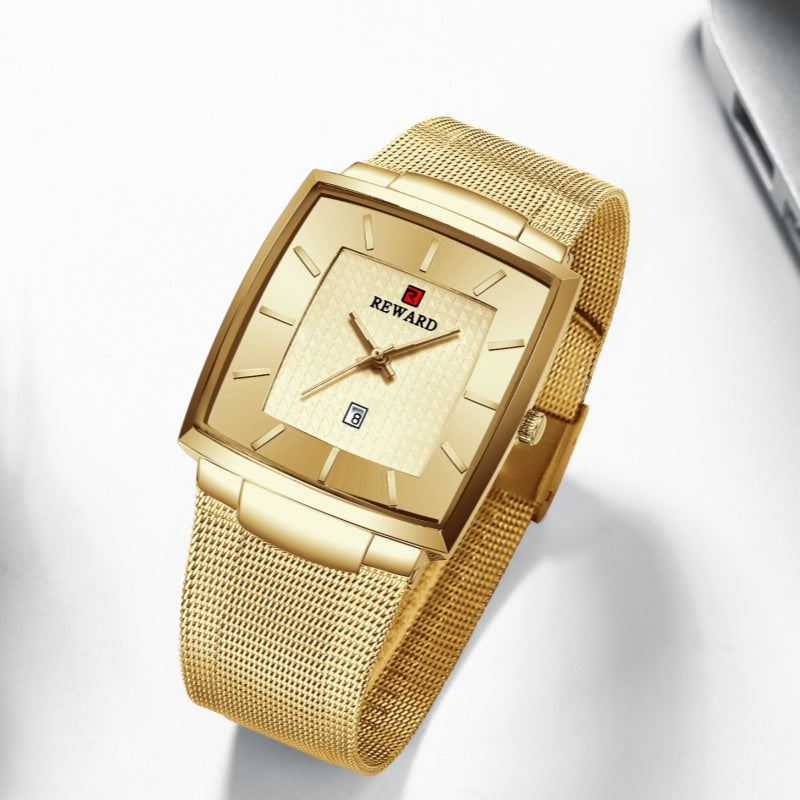 Reloj de cuarzo con correa de malla cuadrada ultrafina para hombre