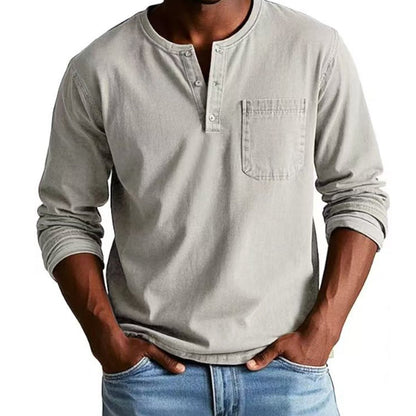 Camisa de manga larga con bolsillo desgastado vintage para hombre