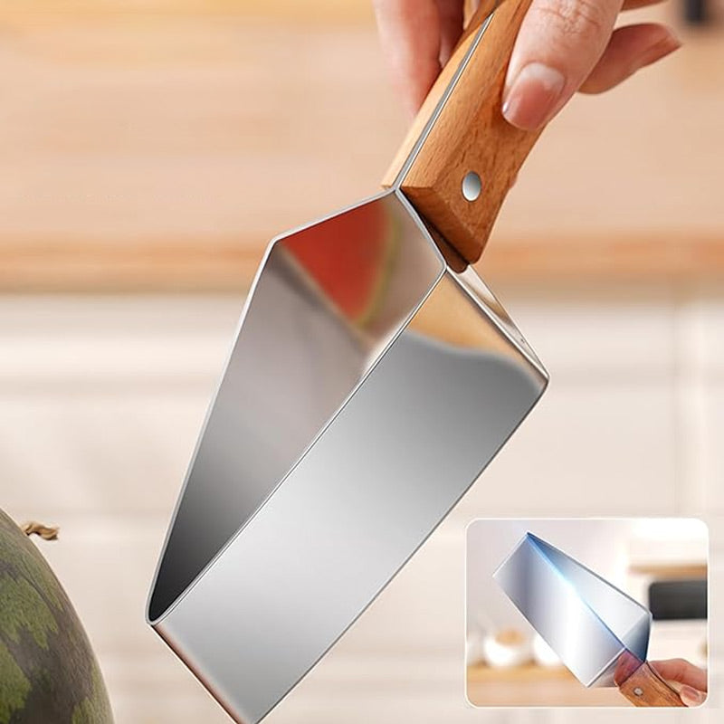 Cortafrutas triangular de acero inoxidable con mango de madera para cocina