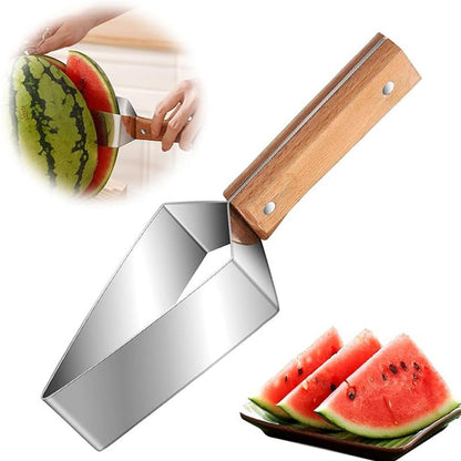 Cortafrutas triangular de acero inoxidable con mango de madera para cocina