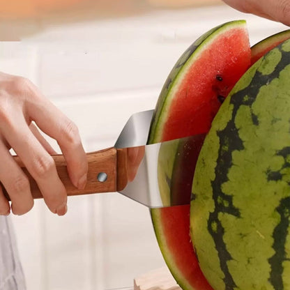 Cortafrutas triangular de acero inoxidable con mango de madera para cocina