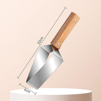 Cortafrutas triangular de acero inoxidable con mango de madera para cocina