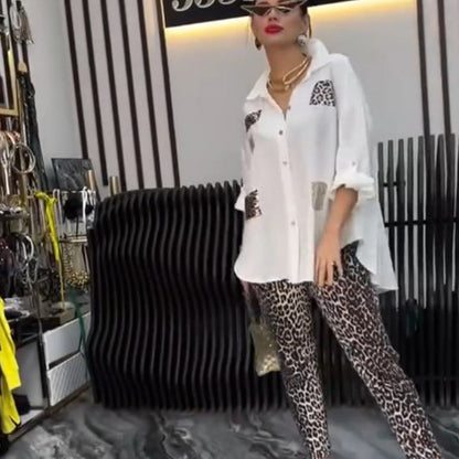 💖 ¡50% de descuento en rebajas! Envío gratuito 💖 Moda casual para mujer Conjunto de dos piezas con estampado de leopardo.