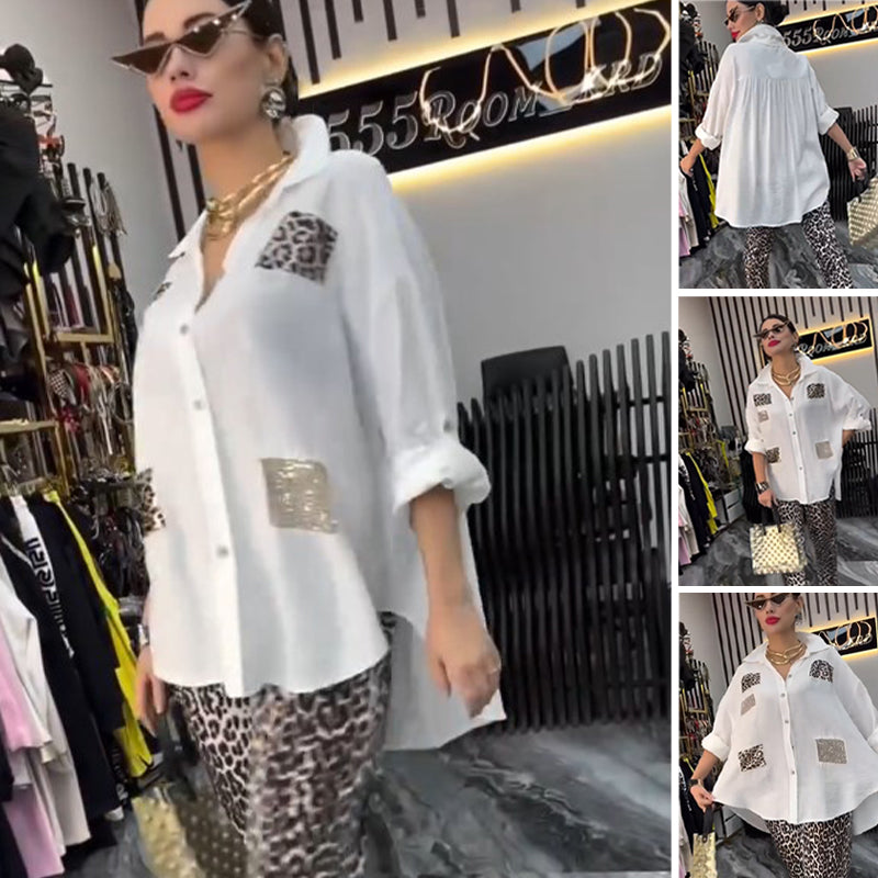 💖 ¡50% de descuento en rebajas! Envío gratuito 💖 Moda casual para mujer Conjunto de dos piezas con estampado de leopardo.