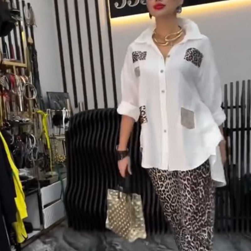 💖 ¡50% de descuento en rebajas! Envío gratuito 💖 Moda casual para mujer Conjunto de dos piezas con estampado de leopardo.