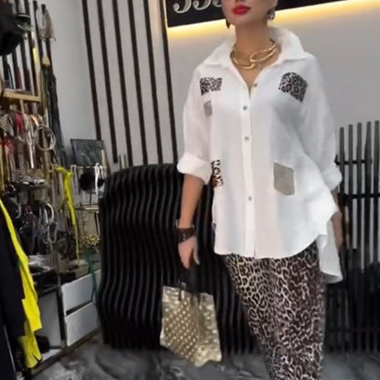 💖 ¡50% de descuento en rebajas! Envío gratuito 💖 Moda casual para mujer Conjunto de dos piezas con estampado de leopardo.