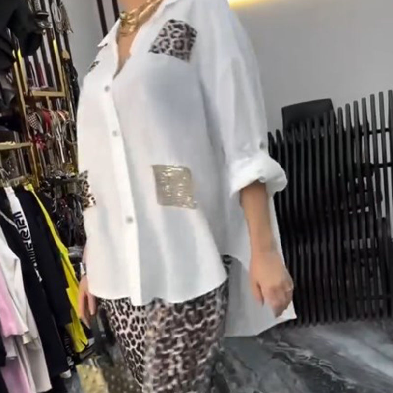 💖 ¡50% de descuento en rebajas! Envío gratuito 💖 Moda casual para mujer Conjunto de dos piezas con estampado de leopardo.