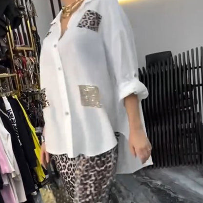 💖 ¡50% de descuento en rebajas! Envío gratuito 💖 Moda casual para mujer Conjunto de dos piezas con estampado de leopardo.