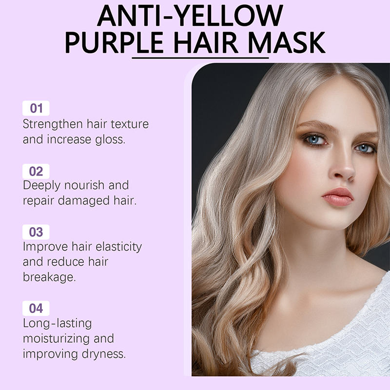 Máscara morada contra pelo amarillo