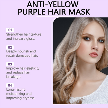 Máscara morada contra pelo amarillo