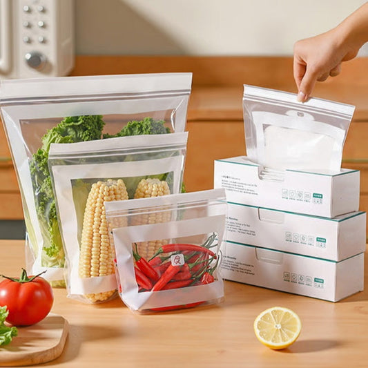 Bolsas transparentes reforzadas con doble sellado aptas para uso alimentario