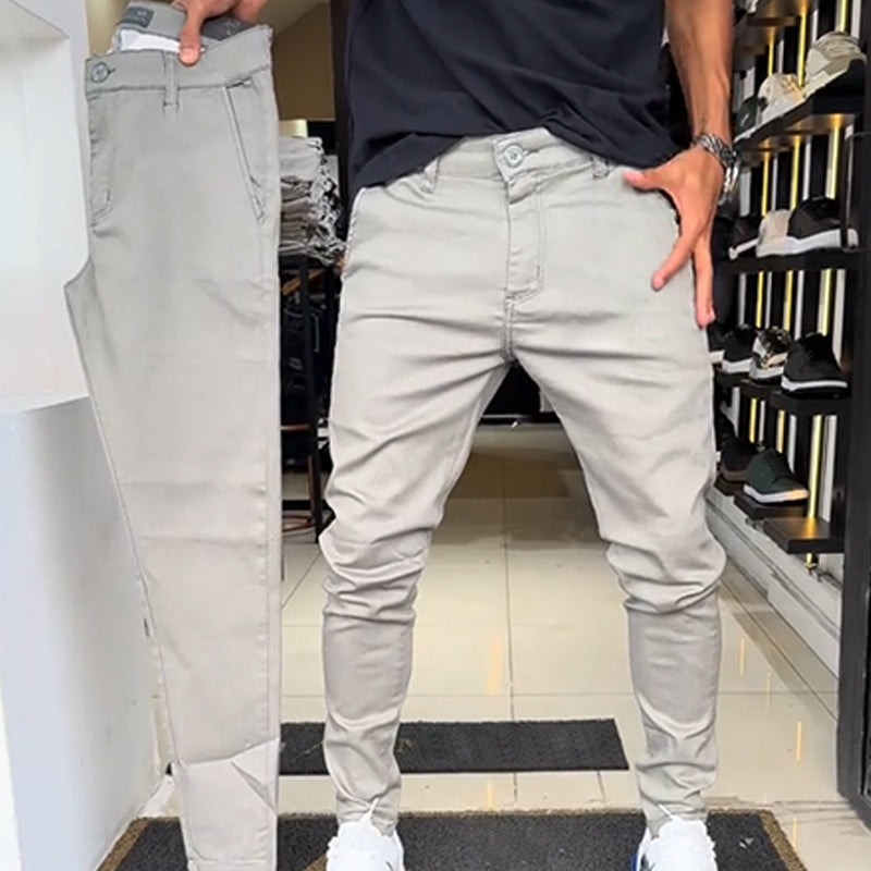 Pantalones casuales de color sólido de corte ajustado para hombre