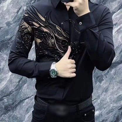 Camisa estampada elegante y ajustada para hombre