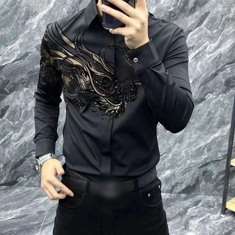 Camisa estampada elegante y ajustada para hombre