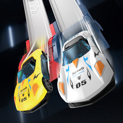 Pista de carreras con lanzador de coches de juguete doble para niños