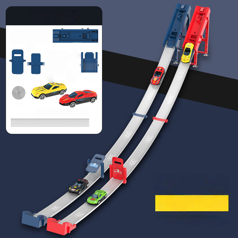 Pista de carreras con lanzador de coches de juguete doble para niños