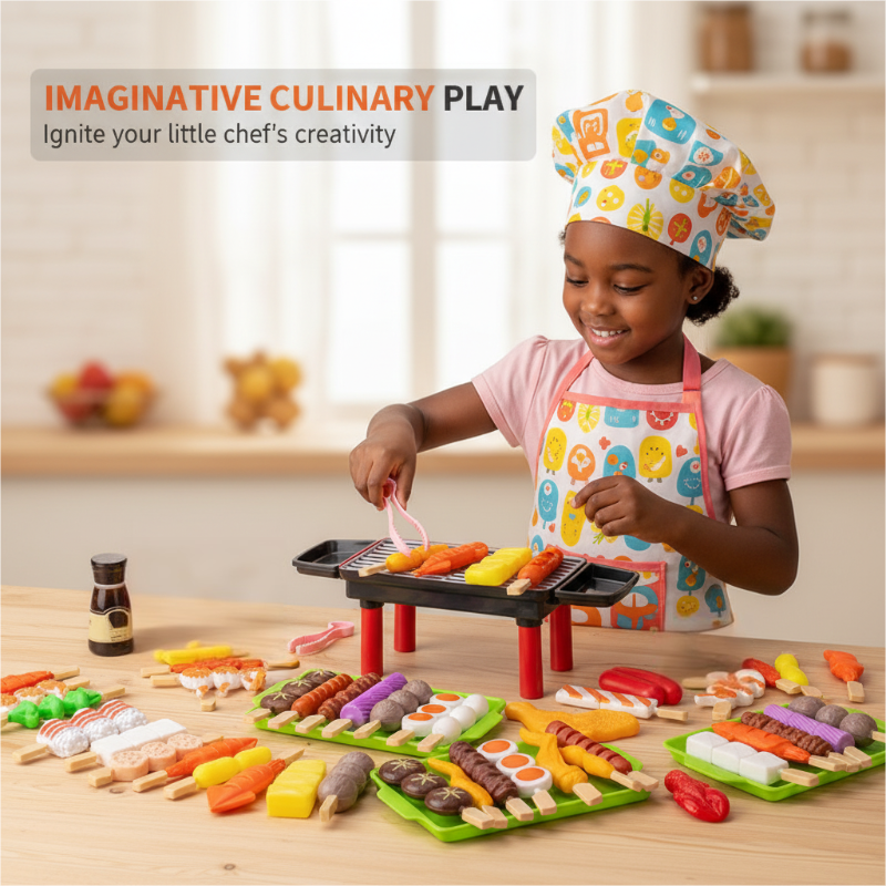 🎁 Regalo Navideño Perfecto: Set de Parrilla BBQ Realista para Niños con Comida de Juguete ✨