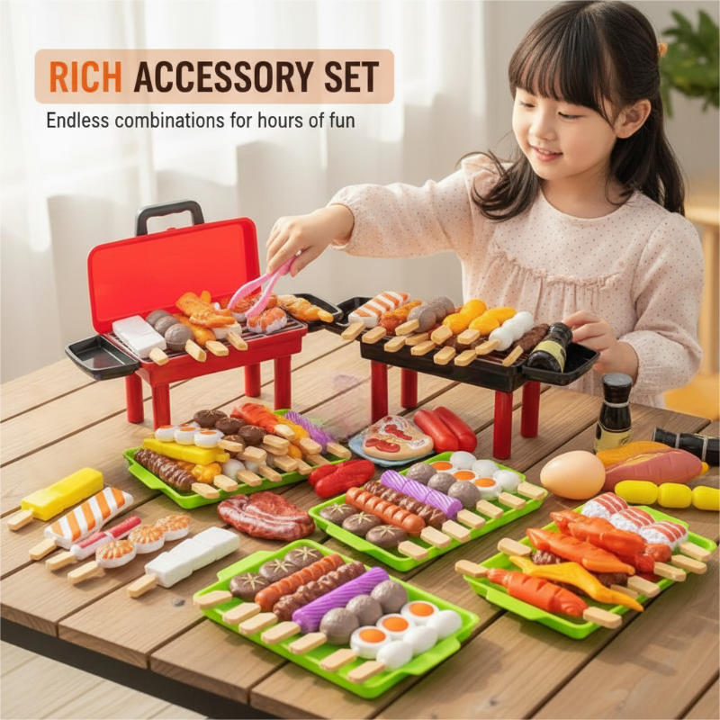 🎁 Regalo Navideño Perfecto: Set de Parrilla BBQ Realista para Niños con Comida de Juguete ✨