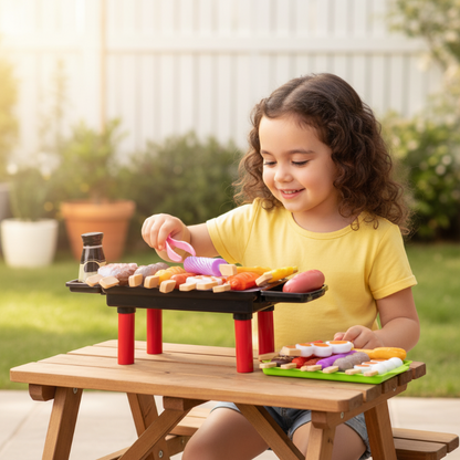 🎁 Regalo Navideño Perfecto: Set de Parrilla BBQ Realista para Niños con Comida de Juguete ✨