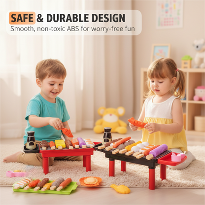 🎁 Regalo Navideño Perfecto: Set de Parrilla BBQ Realista para Niños con Comida de Juguete ✨