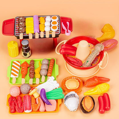 🎁 Regalo Navideño Perfecto: Set de Parrilla BBQ Realista para Niños con Comida de Juguete ✨